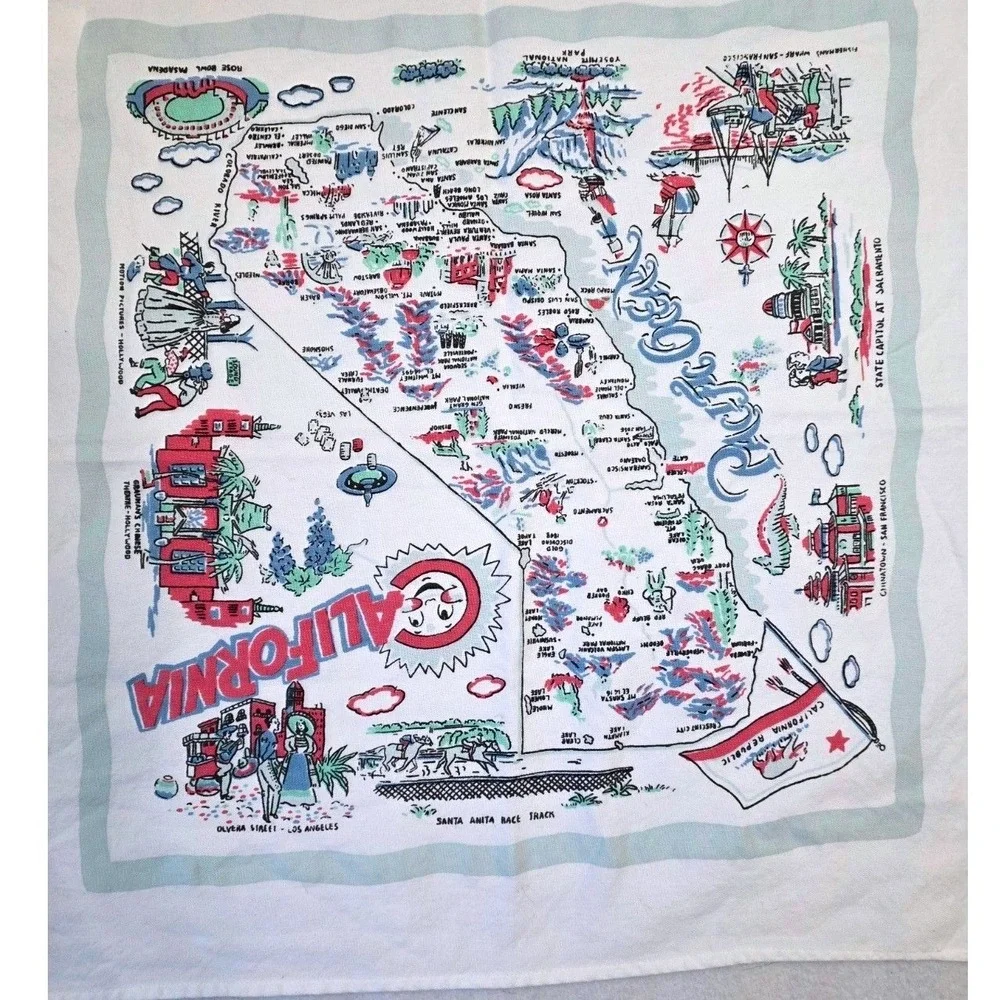 Moda Home California Map Tea Towel OS White Cotton Souvenir Retro Kitsch Decor
